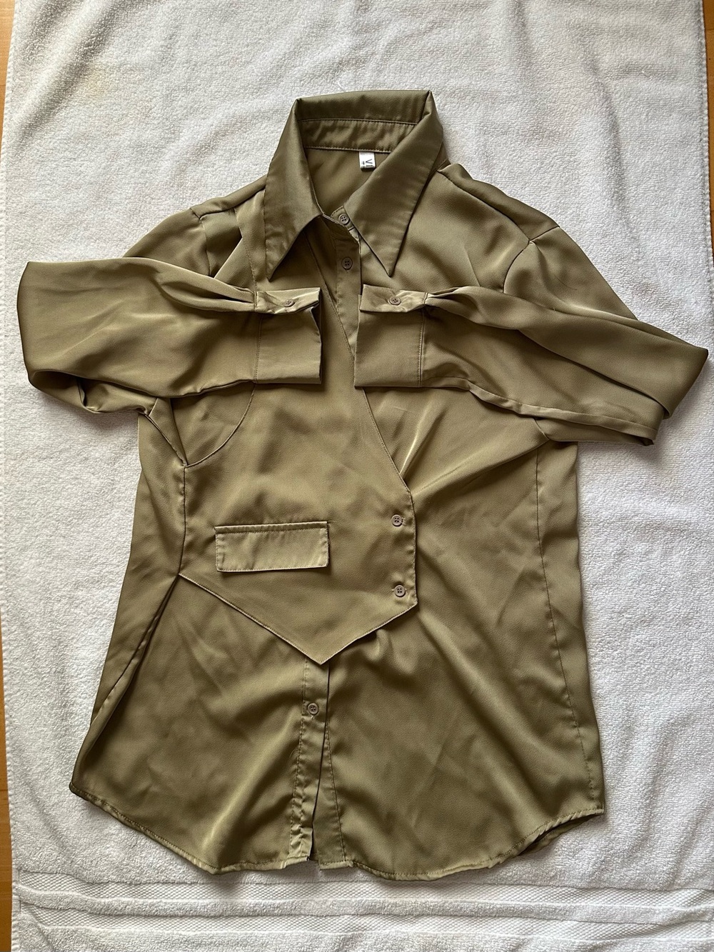 Olive/Khaki Green Button Up Women's Top